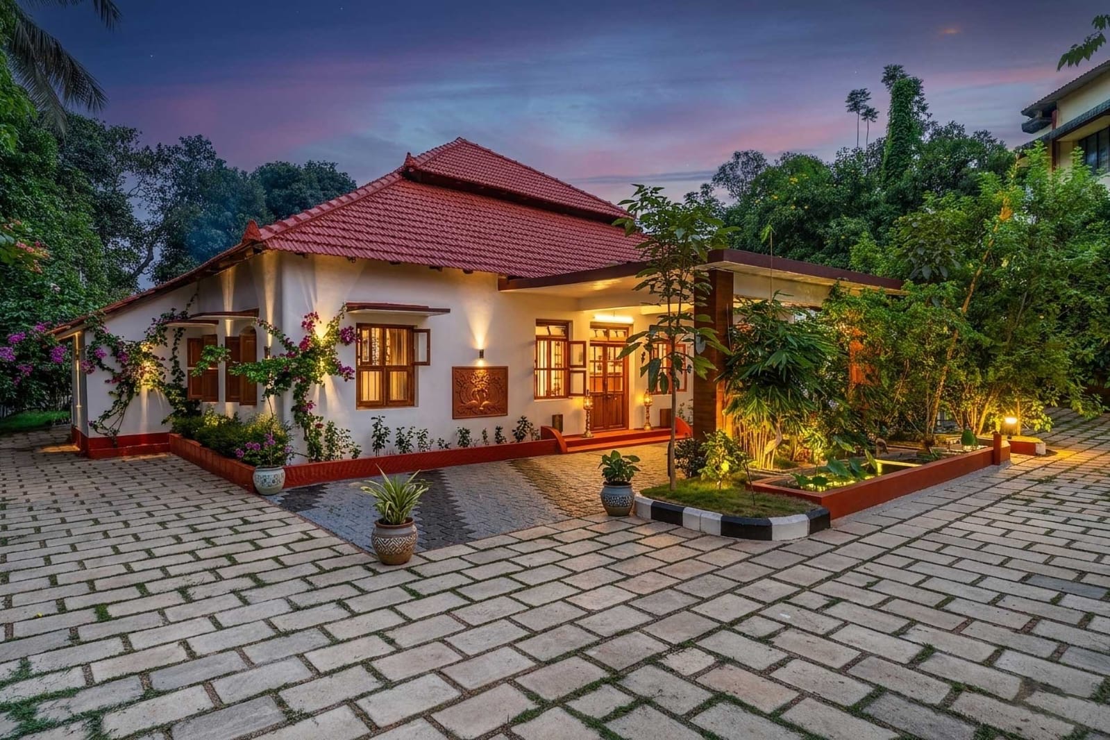 Bamboo Retreat villa at dusk